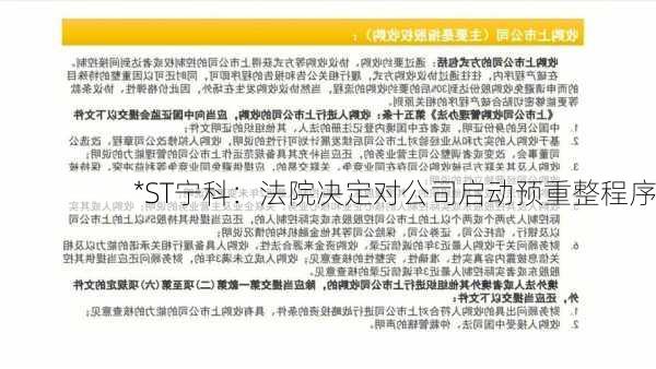 *ST宁科：法院决定对公司启动预重整程序