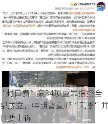 “封口费”案34项重罪指控全部成立，特朗普直呼“无辜”并且要上诉