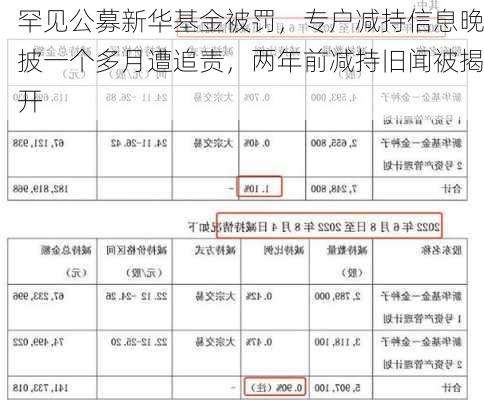 罕见公募新华基金被罚，专户减持信息晚披一个多月遭追责，两年前减持旧闻被揭开