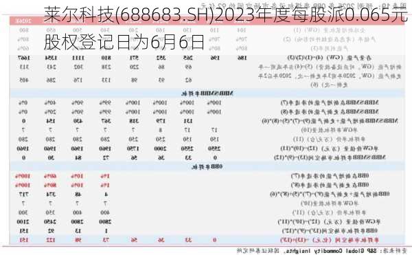 莱尔科技(688683.SH)2023年度每股派0.065元 股权登记日为6月6日