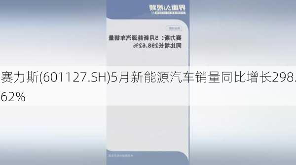 赛力斯(601127.SH)5月新能源汽车销量同比增长298.62%