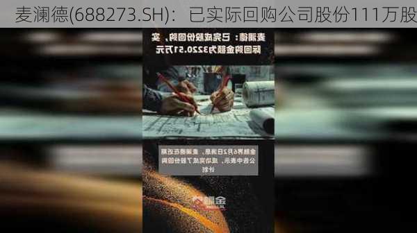 麦澜德(688273.SH)：已实际回购公司股份111万股