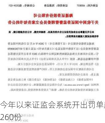 今年以来证监会系统开出罚单超260份