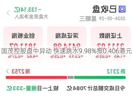 国茂控股盘中异动 快速跳水9.98%报0.406港元