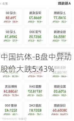 中国抗体-B盘中异动 股价大跌5.43%