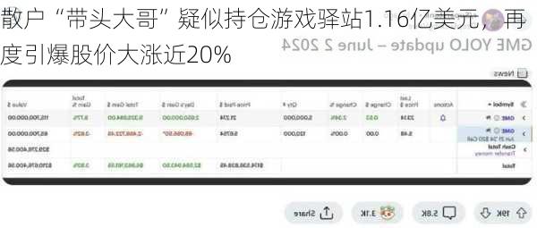 散户“带头大哥”疑似持仓游戏驿站1.16亿美元，再度引爆股价大涨近20%