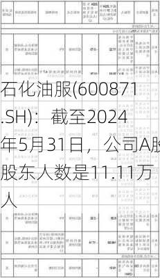 石化油服(600871.SH)：截至2024年5月31日，公司A股股东人数是11.11万人