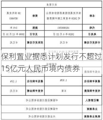 保利置业据悉计划发行不超过15亿元人民币境内债券