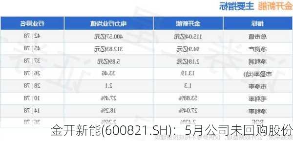 金开新能(600821.SH)：5月公司未回购股份