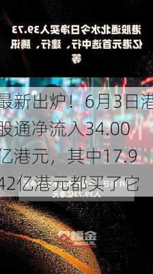 最新出炉！6月3日港股通净流入34.00亿港元，其中17.942亿港元都买了它