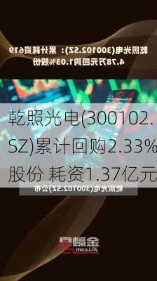 乾照光电(300102.SZ)累计回购2.33%股份 耗资1.37亿元