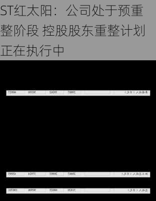 ST红太阳：公司处于预重整阶段 控股股东重整计划正在执行中