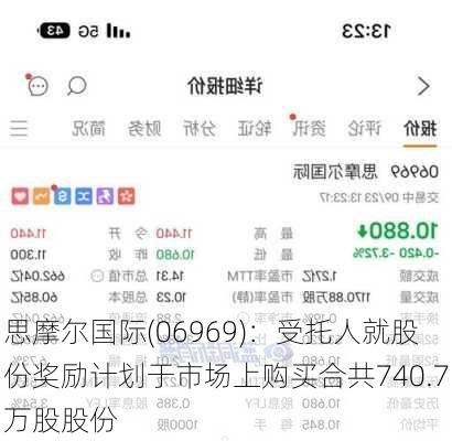 思摩尔国际(06969)：受托人就股份奖励计划于市场上购买合共740.7万股股份