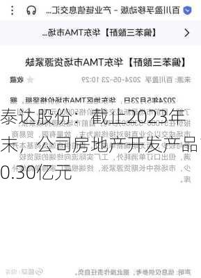 泰达股份：截止2023年末，公司房地产开发产品10.30亿元