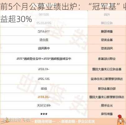 前5个月公募业绩出炉：“冠军基”收益超30%