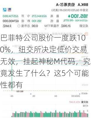 巴菲特公司股价一度跌100%，纽交所决定低价交易无效，挂起神秘M代码，究竟发生了什么？这5个可能性都有