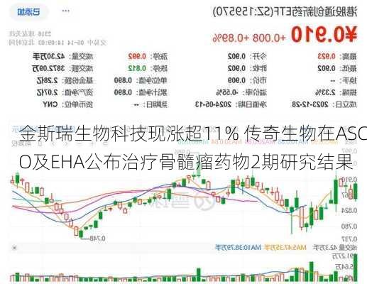 金斯瑞生物科技现涨超11% 传奇生物在ASCO及EHA公布治疗骨髓瘤药物2期研究结果