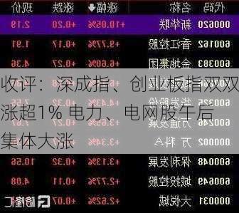 收评：深成指、创业板指双双涨超1% 电力、电网股午后集体大涨