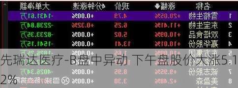 先瑞达医疗-B盘中异动 下午盘股价大涨5.12%