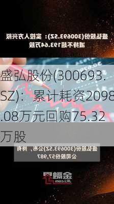 盛弘股份(300693.SZ)：累计耗资2098.08万元回购75.32万股