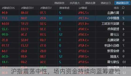 沪指震荡中性，场内资金持续向蓝筹避险