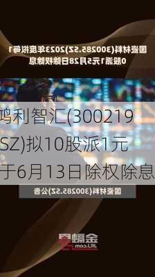 鸿利智汇(300219.SZ)拟10股派1元 于6月13日除权除息