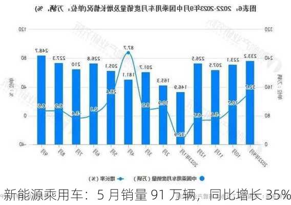 新能源乘用车：5 月销量 91 万辆，同比增长 35%