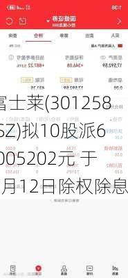 富士莱(301258.SZ)拟10股派6.005202元 于6月12日除权除息