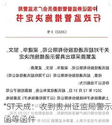 *ST天成：收到贵州证监局警示函等函件