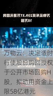 万物云：决定适时行使股份购回授权于公开市场回购H股，拟动用资金上限58亿港元