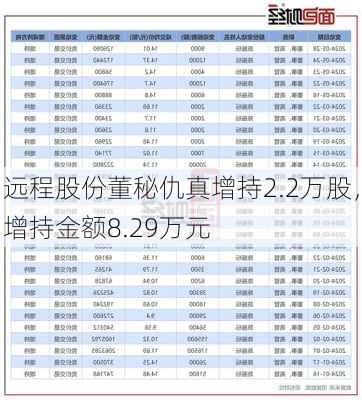 远程股份董秘仇真增持2.2万股，增持金额8.29万元