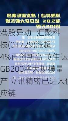 港股异动 | 汇聚科技(01729)涨超4%再创新高 英伟达GB200将大规模量产 立讯精密已进入供应链