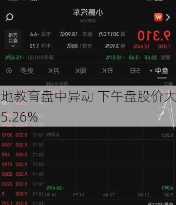 大地教育盘中异动 下午盘股价大跌5.26%