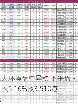 光大环境盘中异动 下午盘大幅下跌5.16%报3.510港元