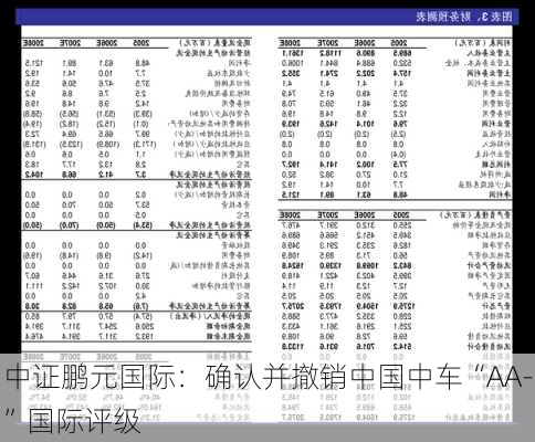 中证鹏元国际：确认并撤销中国中车“AA-”国际评级