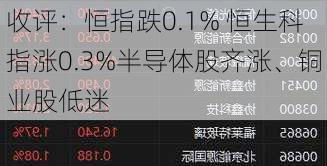 收评：恒指跌0.1% 恒生科指涨0.3%半导体股齐涨、铜业股低迷