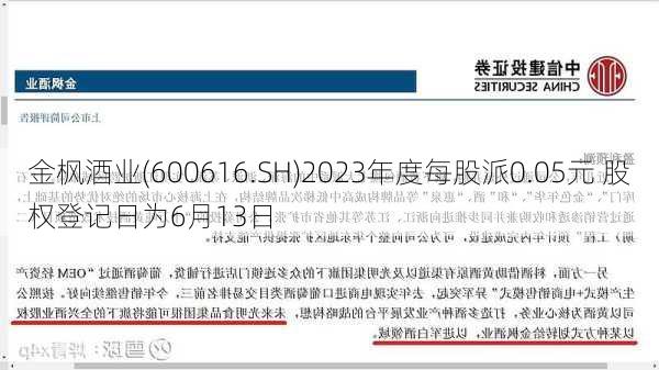 金枫酒业(600616.SH)2023年度每股派0.05元 股权登记日为6月13日