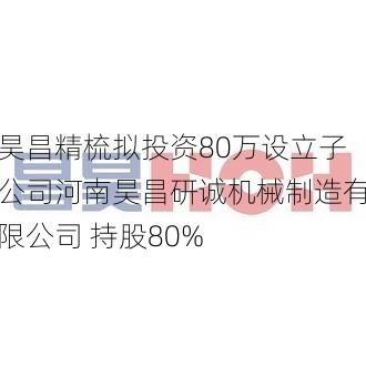 昊昌精梳拟投资80万设立子公司河南昊昌研诚机械制造有限公司 持股80%