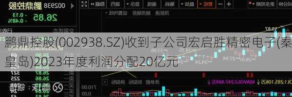 鹏鼎控股(002938.SZ)收到子公司宏启胜精密电子(秦皇岛)2023年度利润分配20亿元