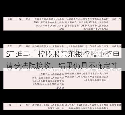 ST 迪马：控股股东东银控股重整申请获法院接收，结果仍具不确定性