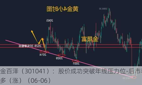 金百泽（301041）：股价成功突破年线压力位-后市看多（涨）（06-06）