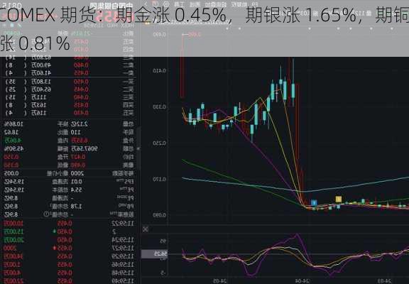 COMEX 期货：期金涨 0.45%，期银涨 1.65%，期铜涨 0.81%