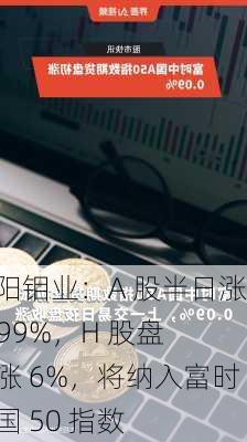 洛阳钼业：A 股半日涨 3.99%，H 股盘中涨 6%，将纳入富时中国 50 指数