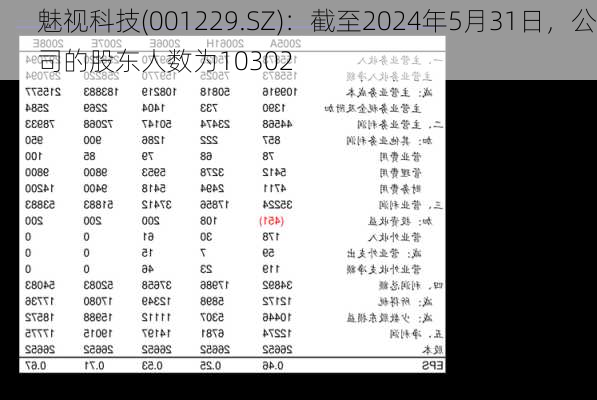 魅视科技(001229.SZ)：截至2024年5月31日，公司的股东人数为10302