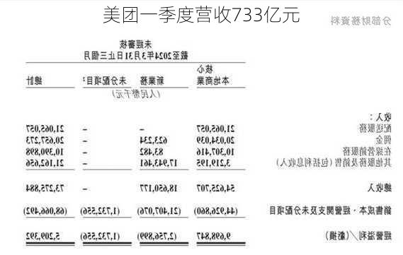 美团一季度营收733亿元