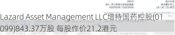 Lazard Asset Management LLC增持国药控股(01099)843.37万股 每股作价21.2港元