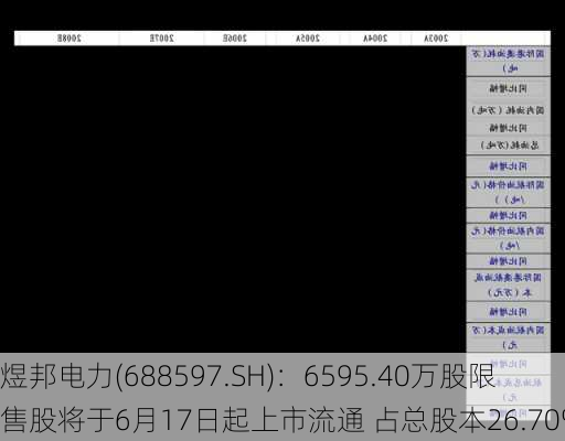 煜邦电力(688597.SH)：6595.40万股限售股将于6月17日起上市流通 占总股本26.70%