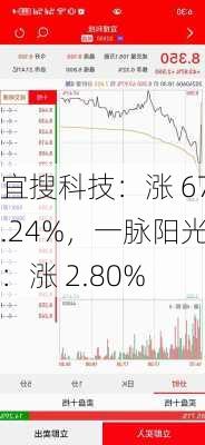 宜搜科技：涨 67.24%，一脉阳光：涨 2.80%