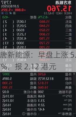 大唐新能源：早盘上涨 5.47%，报 2.12 港元