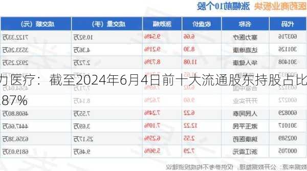 塞力医疗：截至2024年6月4日前十大流通股东持股占比32.87%